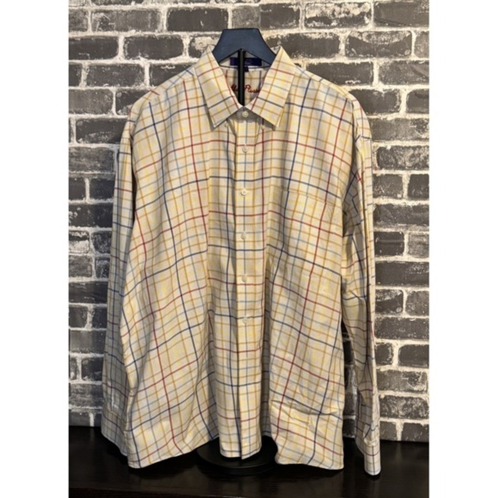 Alan Flusser Yellow Plaid Button Up Shirt Men's XXL Cotton NWOT